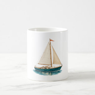 Teal Sailboat on Water Coastal Coffee Mug