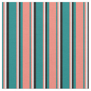 Teal, Salmon, Lavender, and Black Coloured Lines Fabric