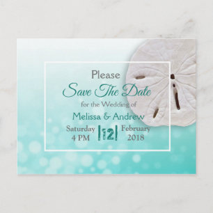 Teal Sand Dollar Themed Wedding Save the Date Announcement Postcard