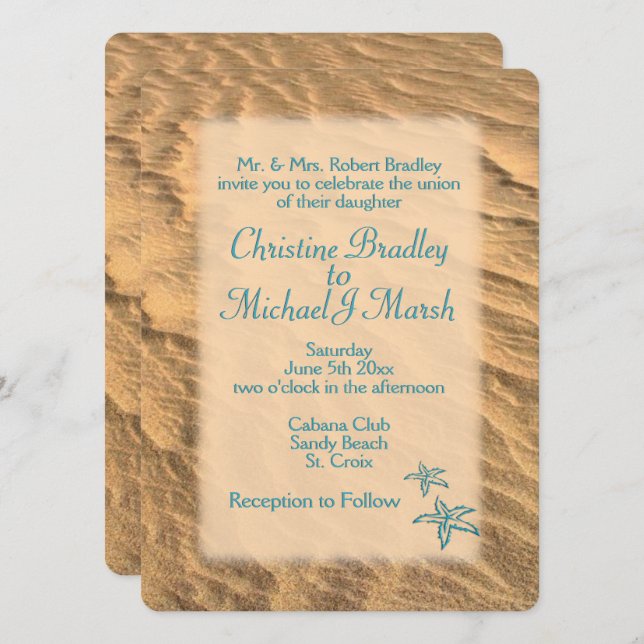 Teal Sandy Beach Wedding Invitation (Front/Back)
