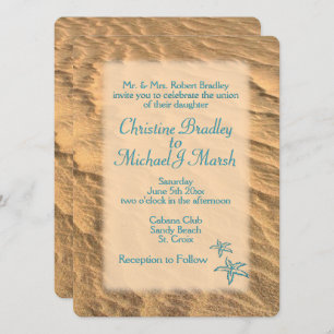 Teal Sandy Beach Wedding Invitation