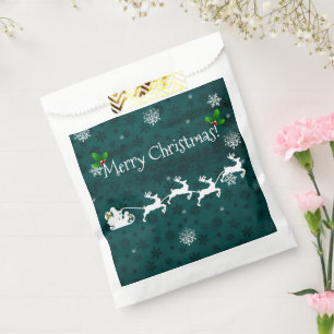 Teal Santa's Sleigh and Reindeer Favour Bags
