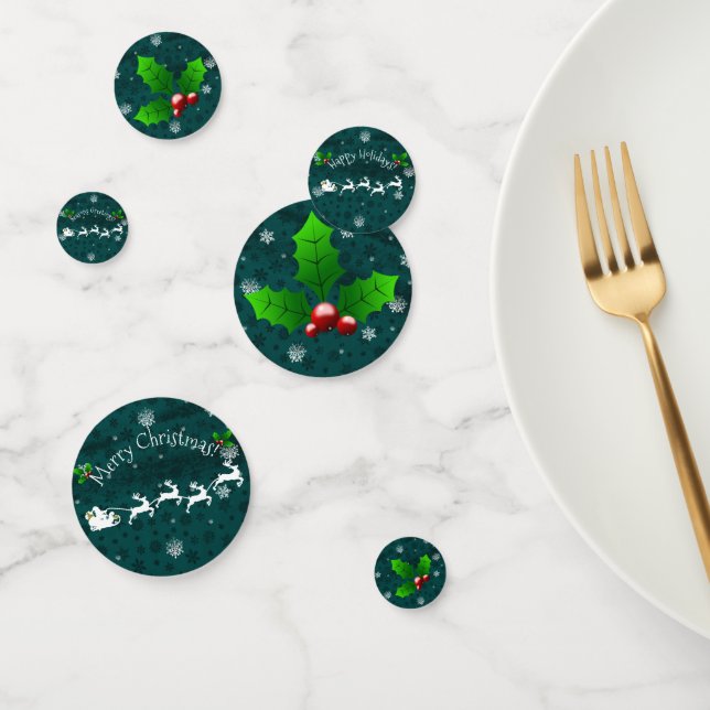 Teal Santa's Sleigh and Reindeer Table Confetti (Group)