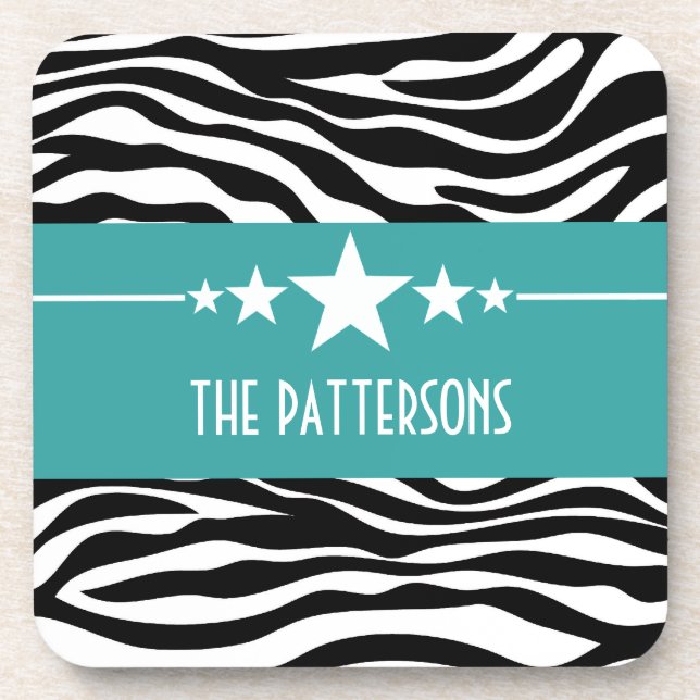 Teal Sassy Star Zebra Coaster Set (Front)