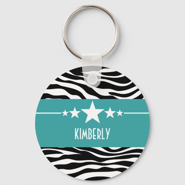 Teal Sassy Star Zebra Keychain (Front)