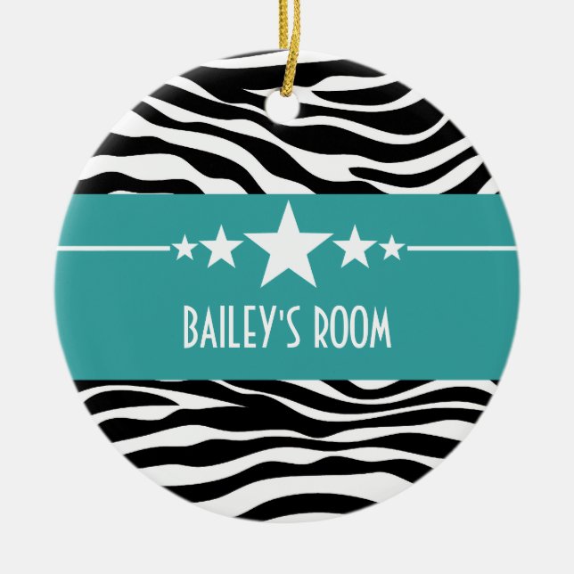 Teal Sassy Star Zebra Ornament (Front)