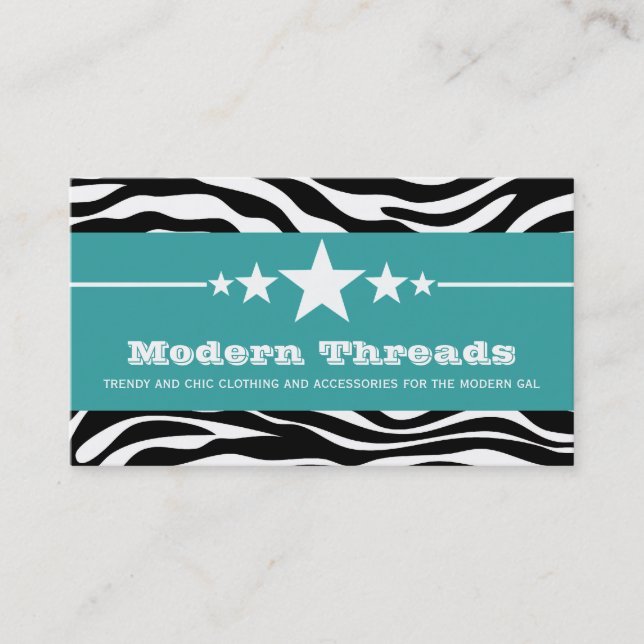 Teal Sassy Star Zebra Print Business Card (Front)