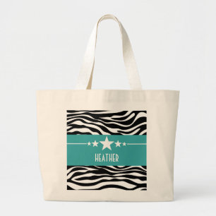 Teal Sassy Star Zebra Tote Bag