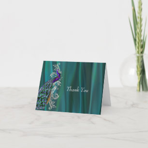 Teal Satin Look with Peacock Wedding Thank You
