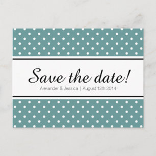 Teal save the date postcards   white polka dots