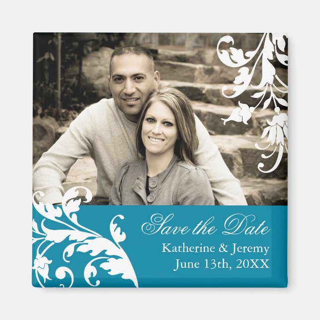 Teal Save the Date Wedding Magnet (Front)