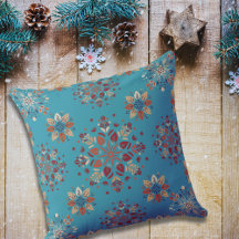 Teal Scandinavian Folk pattern snowflakes