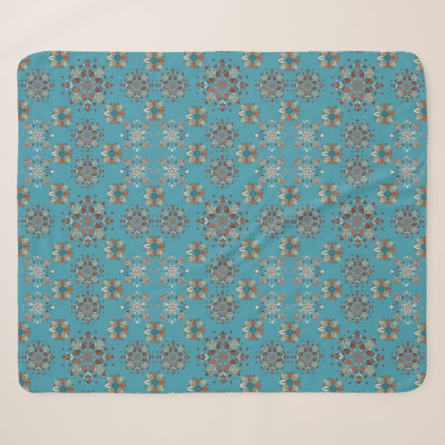 Teal Scandinavian Folk Pattern Snowflakes Sherpa Blanket (Front (Horizontal))