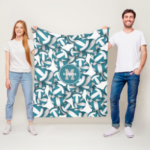 teal school or club team colours volleyballs fleece blanket