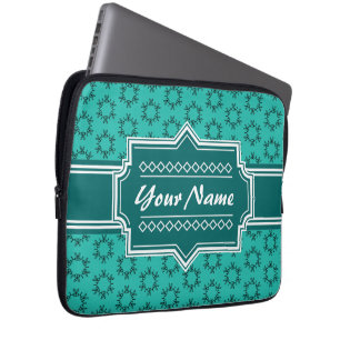 Teal Scribble Hand Hrawn Floral Personalised Laptop Sleeve