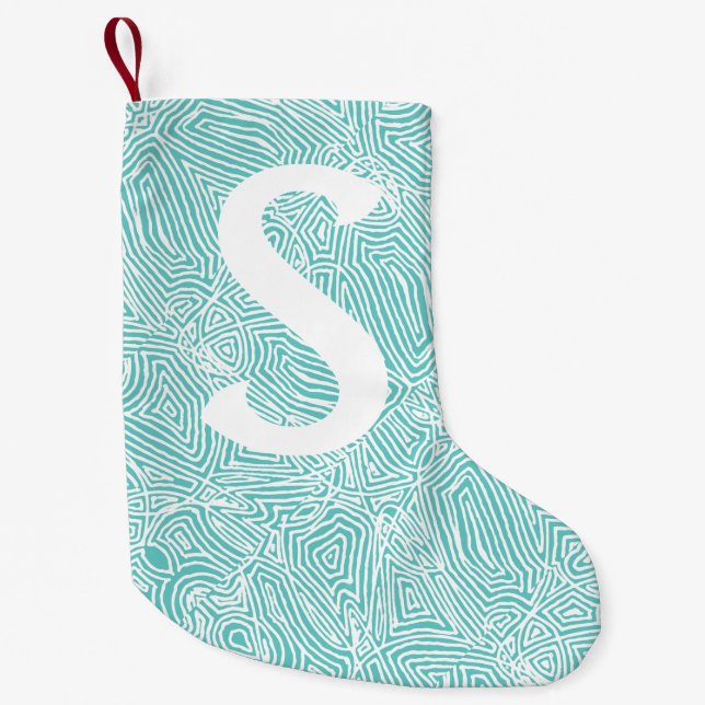 Teal Scribbleprint Small Christmas Stocking (Front)