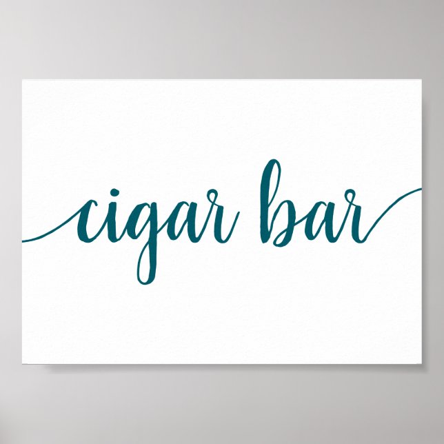 Teal Script | Aqua Blue-Green Cigar Bar Table Sign (Front)