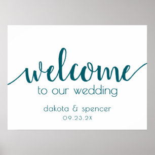 Teal Script   Aqua Blue-Green Wedding Welcome Sign