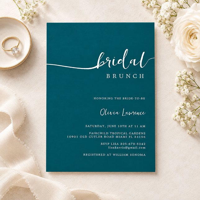 Teal Script Bridal Brunch Invitation (Teal Script Bridal Brunch)