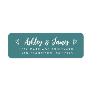 Teal Script Couple Wedding Return Address