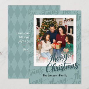 Teal Script Merry Christmas Family Photo Holiday Card