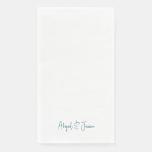 Teal Script Personalized Names Wedding  Napkin