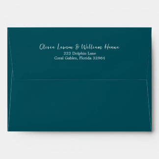 Teal Script Return Address Wedding Envelope