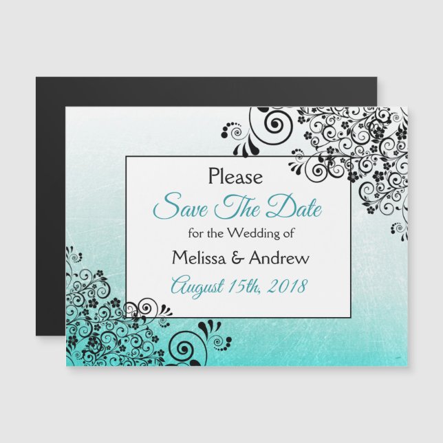 Teal Script Save the date Wedding Magnet (Front/Back)