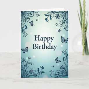 Teal Scroll Birthday Card