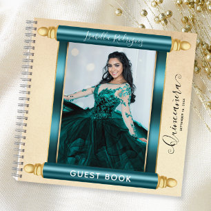 Teal Scroll Photo Budget Quinceañera Guest Book
