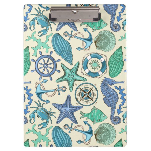 Teal Sea Animals Pattern Clipboard (Front)