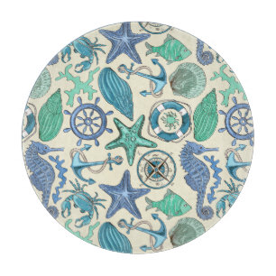 Teal Sea Animals Pattern Cutting Board