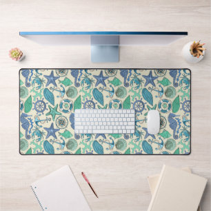 Teal Sea Animals Pattern Desk Mat