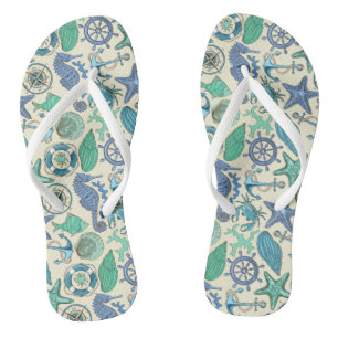Teal Sea Animals Pattern Jandals