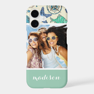 Teal Sea Animals Pattern | Your Photo & Name
