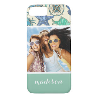 Teal Sea Animals Pattern | Your Photo & Name Case-Mate iPhone Case