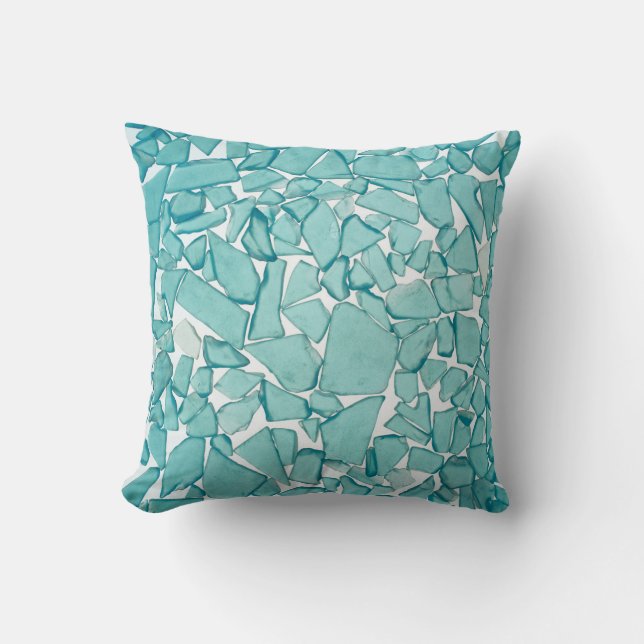 Teal Sea Glass Nautical Print Pillow (Front)