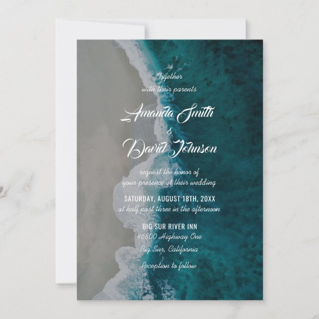Teal Sea Shore Destination Beach Wedding Invitation (Front)