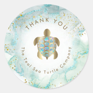 teal sea turtle design  classic round sticker