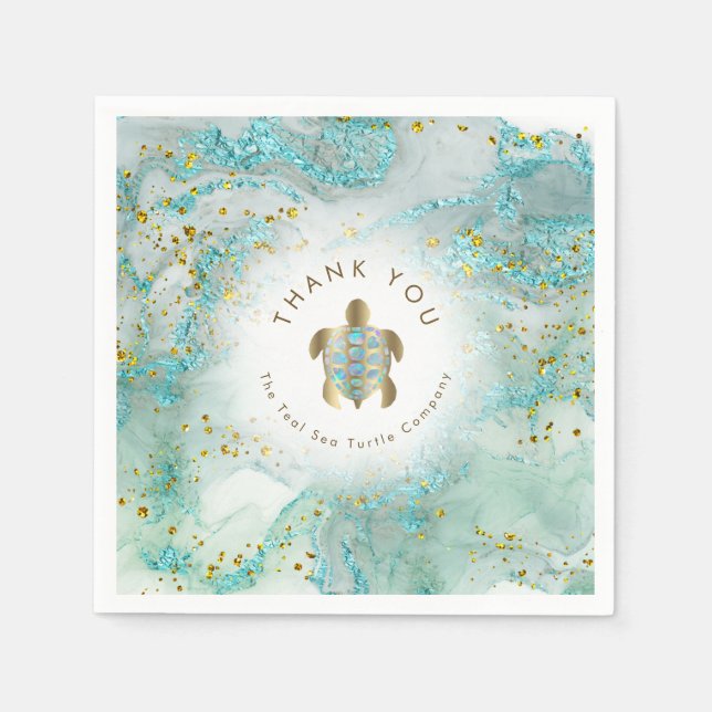 teal sea turtle design  napkin (Front)