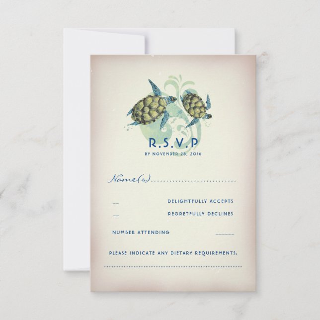 Teal Sea Turtle Wedding RSVP Card (Front)