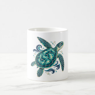 Teal Sea Turtle with Ocean Waves Coffee Mug
