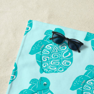 Teal Sea Turtles Pattern Aqua Beach Towel
