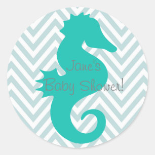 Teal Seahorse Beach Theme Baby Shower Sticker