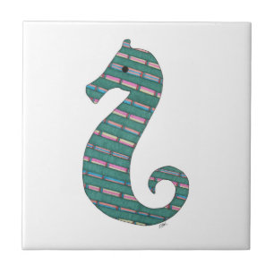 Teal Seahorse Ceramic Tile