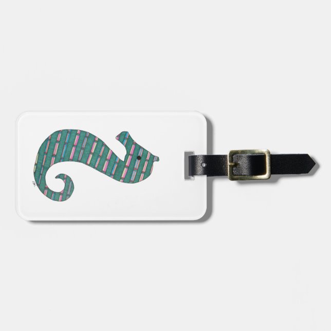 Teal Seahorse Luggage Tag (Front Horizontal)