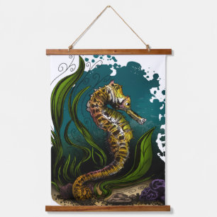 Teal Seahorse Ocean Aesthetic Calm Coastal Design Hanging Tapestry