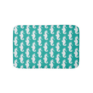 Teal Seahorse Pattern 1 Bath Mat