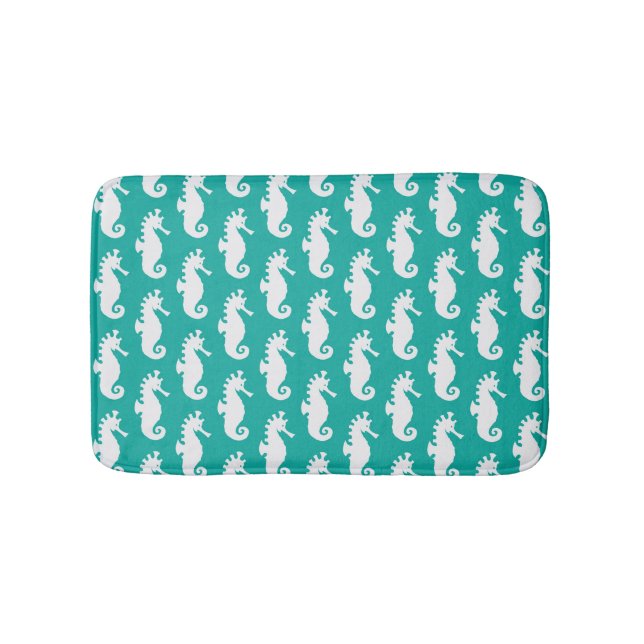 Teal Seahorse Pattern 1 Bath Mat (Front)