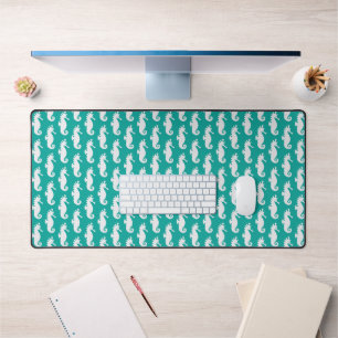 Teal Seahorse Pattern 1 Desk Mat